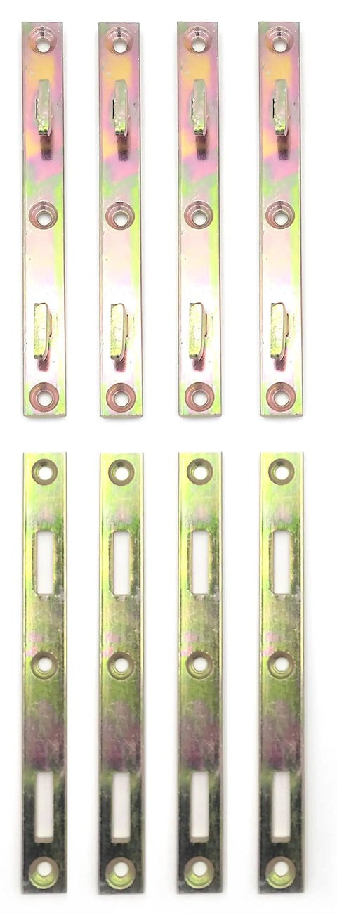 Heavy Duty Bed Rail Brackets Set Of 4 Quick Release Bed Post Fasteners Built Like A Tank For Stress Free Setup And Gonna Keep Your Frame Snug With Flawless Mortise Joint Alignment shown from the front, featuring zinc plated steel design.