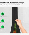 Hand using Pro Grade Heavy Duty Self Adhesive Zipper Door for Debris Barriers 3 Inch by 7 Foot on tarp with vegetables inside