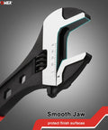 Adjustable Wrench Set 6 Inch 8 Inch 10 Inch, Drop Forged CrV Steel, close-up of smooth jaw design with dual SAE and Metric scales