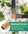 30 Pack Half Inch Drip Irrigation Elbow Fittings Barbed Connectors for Five Eighth Inch and 0.700 Inch Tubing on white stones