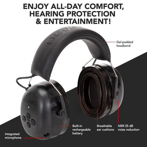 Bluetooth Noise Cancelling Ear Muffs For Mowing, Shooting, And Construction Work 25 dB NRR Headphones with microphone.