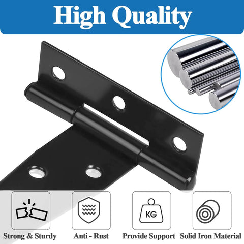Close-up of 3 Inch Barn Door Hinges 8 Pack Black T Hinges 6Hole 270 Open Angle with high-quality iron material
