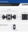 Diagram of Easy Install Keyed Entry Door Knob Set In Matte Black For Modern Homes showing dimensions and faceplate details