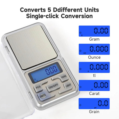 Compact Digital Pocket Scale With 500G Capacity And 0.01G Precision In A Stainless Steel Panel Easy To Read LCD Display