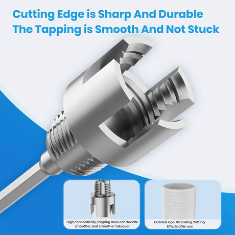 All In One PVC Pipe Threading Tool For 1/2 And 3/4 Inch Pipes With Dual Function Internal And External Threads close-up.