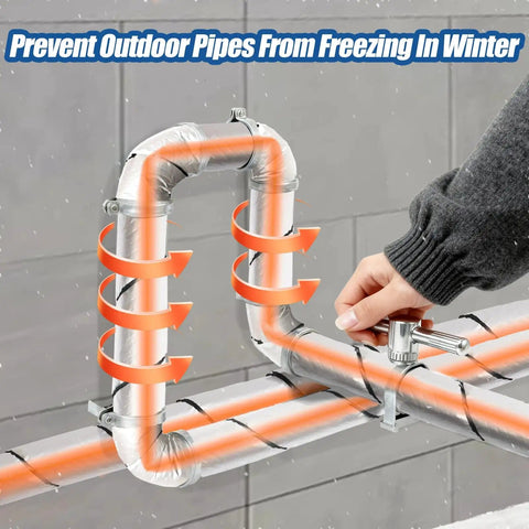 All Season Outdoor Pipe Insulation Wrap 2 Inch Wide By 33 Foot Self Adhering Foam Tape With Aluminum Foil applied on pipes