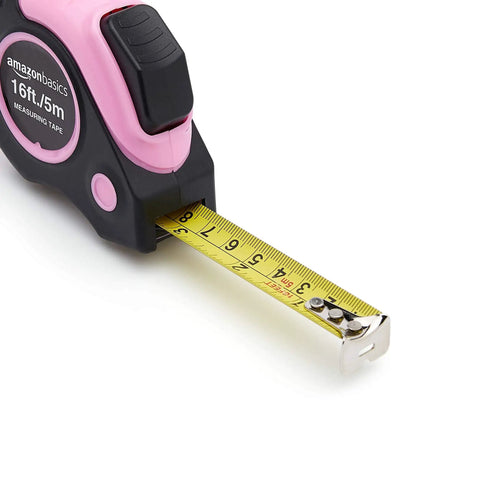 Pink Retractable Tape Measure 16 Ft With Dual Metric And SAE Readouts Three Quarter Inch Wide Blade For Easy Reading