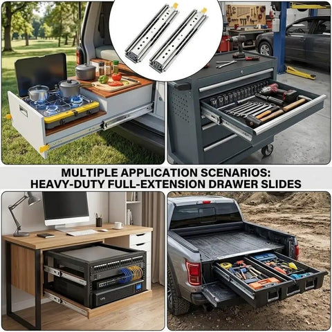 Locking Drawer Slides Heavy Duty Full Extension, 500 Pound Capacity, Ultra Wide 76mm Rails, Rust Proof Blue Zinc Coated Steel, Beefy Cold Rolled Steel Construction, Smooth Quiet Action For Workbenches, Tool Chests And Heavy Drawers on truck and tool drawers