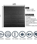 Black foam panel dimensions and usage guide, 1.15ft x 1.25ft, showing applications and features such as waterproof and soundproof.