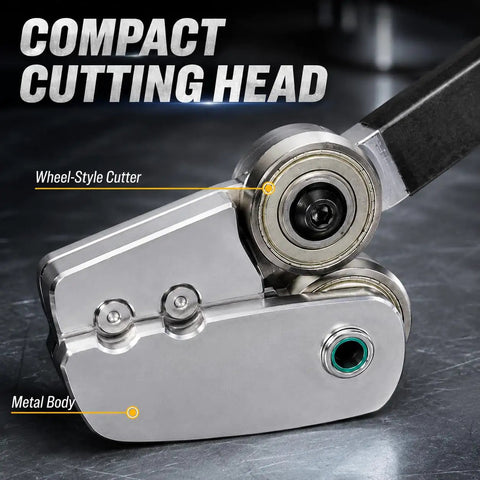 Close-up of cutting head on Handheld Metal Plate Cutter For Quick Clean Cuts No Power Needed Portable Sheet Metal Cutter.