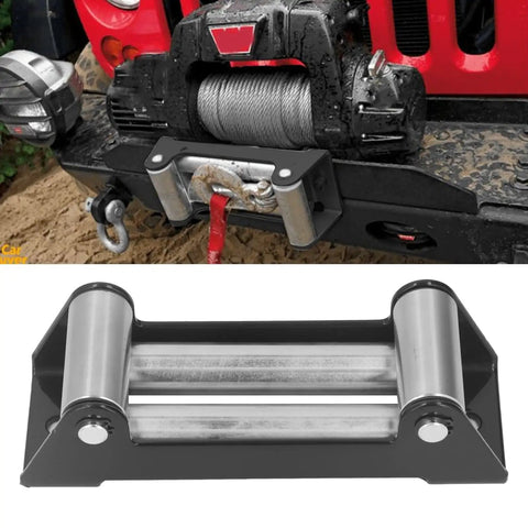Beefy Winch Roller Fairlead 6000 Lb Heavy Duty Electric Winch Cable Guide With High Strength Steel For Rugged Industrial And Off Road Recovery And Smooth Wire Rope Alignment, mounted on off-road bumper