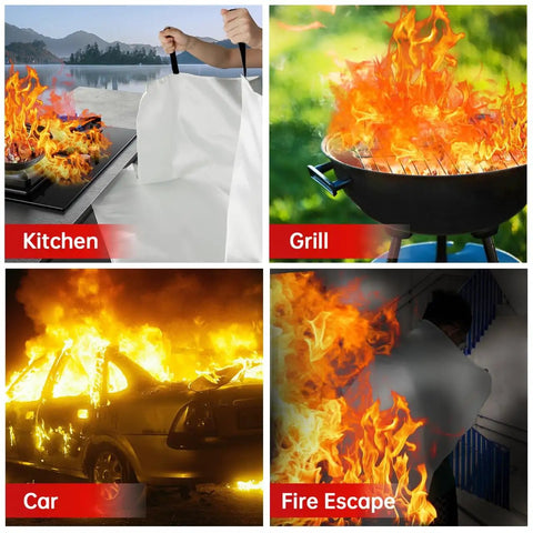 Emergency Fire Blankets For Home Kitchen And Office 4 Pack 40x40 Inches Flame Retardant Safety Blanket Set For Family Car And Warehouse Grab And Go Survival Gear used to extinguish fires in multiple scenarios.
