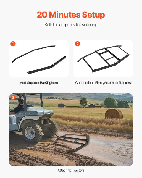 Tow Behind Drag Harrow 74 Inch Wide Driveway Grader Built Tough From Q235 Steel setup steps with tractor attachment illustration