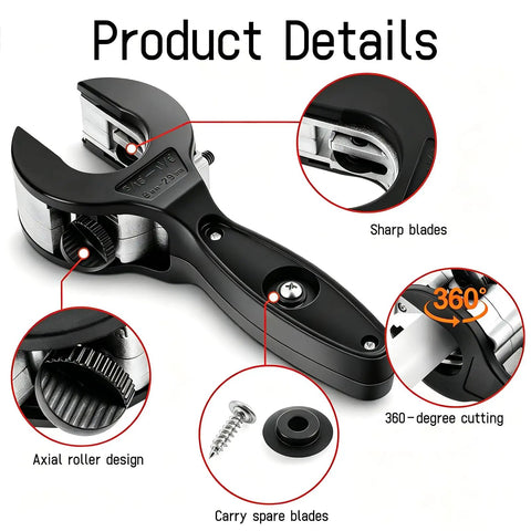 360 Degree Ratchet Pipe Cutter With Deburring Tool And Three Bearing Blades For Quick No Fuss Clean Metal Pipe Cutting In Tight Spaces Smooth Rotary Cut, 8-29 mm, black
