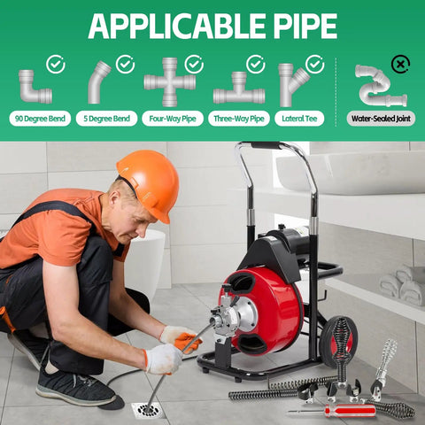 Technician using Ten Piece Pipe Fighter Drain Cleaning Kit with Ridgid Machine for effective plumbing maintenance.