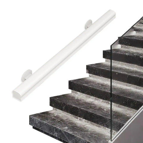 Top Shelf Pine Wood Indoor Guardrail In Crisp White With Non Slip Grip Heavy Duty Iron Supports Rounded Safety Edges And Kickass Setup For Houses Kindergartens Or Attics Built Like A Boss For Daily Hustle on a staircase.