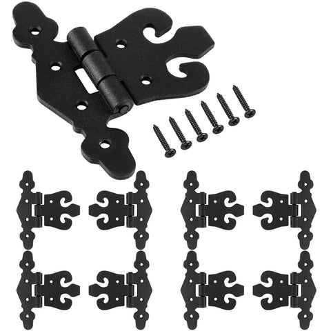 Eight Pack 4.5 Inch Antique Cast Iron T Hinges, Heavy Duty Black Powder Coated Wrought Iron, Flush Mount Barn Door Shed Hinges