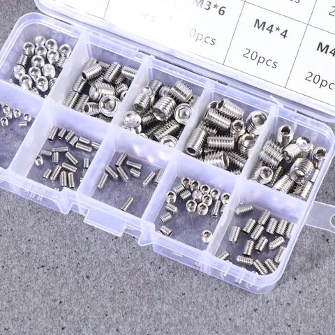 Heavy Duty Stainless Steel Set Screws Pack Pro Grade M8 Hex Socket Cup Point Headless Grub Screws For Locating Gears Pulleys On Shafts Fatigue Resistant Metric Threaded Fasteners Kit Good Enough To Hold Up Under Pressure Like A Boss. Stainless steel set screw assortment in organizer tray, mixed metric sizes for shafts and gears