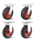 Heavy Duty Eight Inch Caster Set Of Four With Solid Rubber Tires And Dual Ball Bearings. Two swivel and two locking wheels.