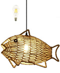 Woven Pendant Light Dope Boho Chandelier With Fish Shape Rustic Farmhouse Hemp Rope Rattan Fixture