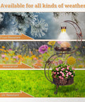 Outdoor Metal Standing Bird Bath With Solar Lamp Vintage Style Garden Birdbath Pedestal With Flower Planter, frost, waterproof, UV-resistant.