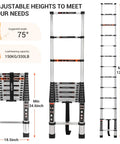 Telescoping Ladder 12.5 Foot Aluminum Extension Ladder Lightweight Collapsible For RV Loft Attic And Home Use 330 Pound Capacity White With Safety Lock System Non Slip Steps And Compact Storage Garage Ready shown.