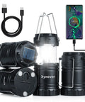 4 Pack Solar Camping Lanterns Rechargeable LED With USB Solar And AA Battery Power Bank Function, magnetic base visible