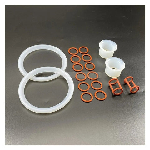 18 In 1 Silicone Gasket Set For Ice Cream Maker Replacement Sealing Rings And Accessories Upgrade Your MK Soft Serve Machine DIY Spare Parts Kit Easy Install Durable High Quality featuring silicone rings and spare parts displayed on a dark background.