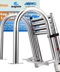 Badass 4 Step Telescoping Dock Ladder For Pontoon Boats And Yachts Heavy Duty 600 Pound Capacity with stainless steel frame.