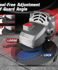 Beast Pro Grade 7.5 Amp Angle Grinder 4 1/2 Inch, 12000 RPM, M14 Thread showing tool-free guard angle adjustment