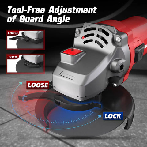 Beast Pro Grade 7.5 Amp Angle Grinder 4 1/2 Inch, 12000 RPM, M14 Thread showing tool-free guard angle adjustment