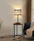 Sleek 21.6 Inch Black Industrial Bedside Lamp With Crystal K9 Shade, 3 Color Changing Mood Lighting, Plug In On Off Switch