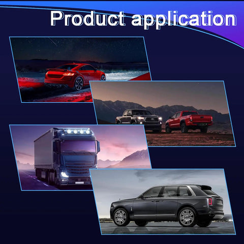Product application showing various vehicles for 24 Piece LED Interior Car Light Kit With Dome, Map, And License Plate Lights