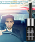 Man in car with Windshield Repair Kit For Chips And Cracks Up To 12 Inch With Glass Repair Fluid Quick Fix bottle shown.