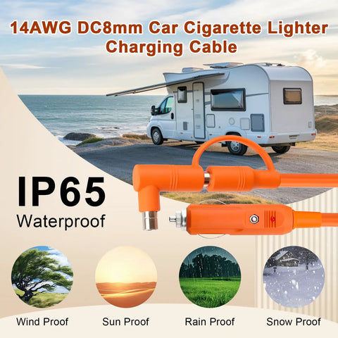 Heavy Duty 10 Foot 14Awg Car Charging Cable For Jackery Explorer Portable Power Stations with DC 8Mm Cigarette Lighter to DC 7909 8020 Plug