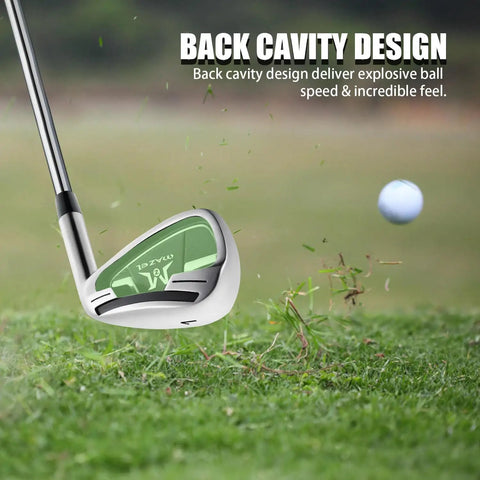 Golf Iron Set 1 Through 9 With Steel Shafts For Right Handed Golfers Stainless Steel Black Silver Finish 5 Iron Stiff Low Center Of Gravity during swing