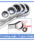 Nine Piece Spanner And Ratchet Set For Home And Auto Maintenance High Torque Wrench Kit with portable rack, close-up view