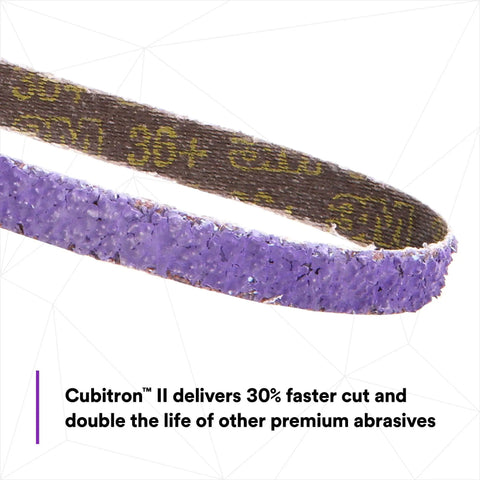 Cubitron II File Belts 36 Plus Grit 3/8 In x 13 In Resin Bonded showing abrasive texture for weld removal