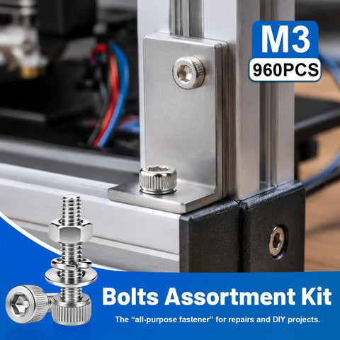 Top Shelf Heavy Duty 960 Piece M3 Hex Socket Head Cap Screw Assortment Kit With Hex Nuts And Flat Washers 304 Stainless Steel, M3 bolts and fasteners.