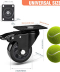Heavy Duty 3 Inch Caster Wheels Set Of 4 With Swivel Brakes Handles 1100 Pounds size, design, and universal dimensions with tennis balls for scale.