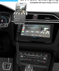 Car interior with iPhone on dashboard using Two Pack 3ft Coiled USB A To USB C Fast Charge Car Cord For iPhone 17 16 15 Plus Pro Max And MacBook Pro Retractable CarPlay Cable That Stays Tangle-Free In Car Charging Cable For Easy Backseat Power.