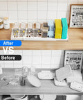 Before and after of Expandable Two Pack Under Cabinet Pots And Pans Organizer With 9 Adjustable Dividers And Dual Purpose Lid Rack