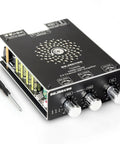 Beefy 440W Dual Channel Audio Amplifier Board With Treble And Bass Control, shown with knobs and a screwdriver