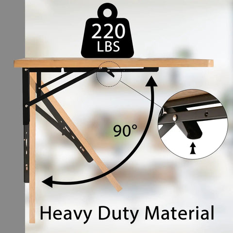 Wall Mounted Laundry Folding Table Fold Down Desk, showing 220 lbs capacity and foldable feature with heavy duty material.