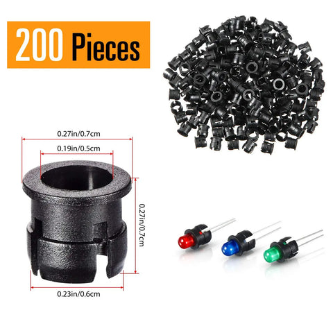200 Pack 5mm LED Holder Clips Black Nylon Mounting Brackets For LED Bezel Display Panels And Socket Clips Built Tough