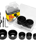 8 Piece Hole Saw Kit With Case 1 To Two And One Eighth Inches Includes Five Saw Blades Mandrel Two Drill Bits And Hex Key