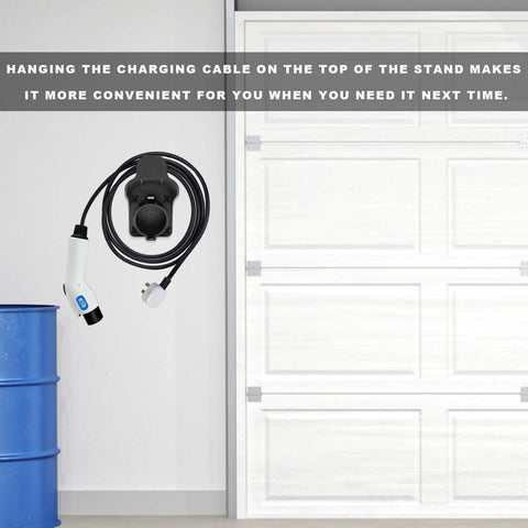 Gotta Get Your Cord Secure With This Electric Vehicle Charger Holder For SAE J1772 Stations, mounted with cable for easy access.