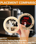 Comparison of new and old sealing ring gaskets for espresso machines, highlighting flexibility and cleanliness benefits.