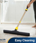 Big Time Heavy Duty Floor Squeegee Scrubber With Adjustable Telescopic Pole And Ergonomic Grip For Quick Water Removal And No Sweat Kitchen Floor Mopping used on wet tile floor.