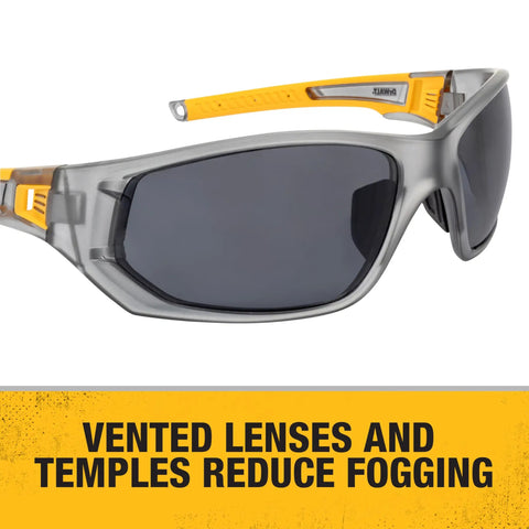 Built Tough Full Frame Vented Safety Glasses With Smoke Lenses And Grippy Rubber Temple Tips For Rock Solid Eye Protection And Dependable Comfort On The Daily Grind